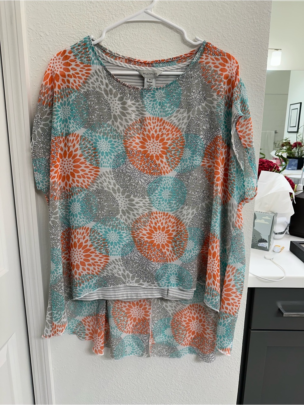 Multiples Floral Relaxed Tunic in Orange, Teal & Gray